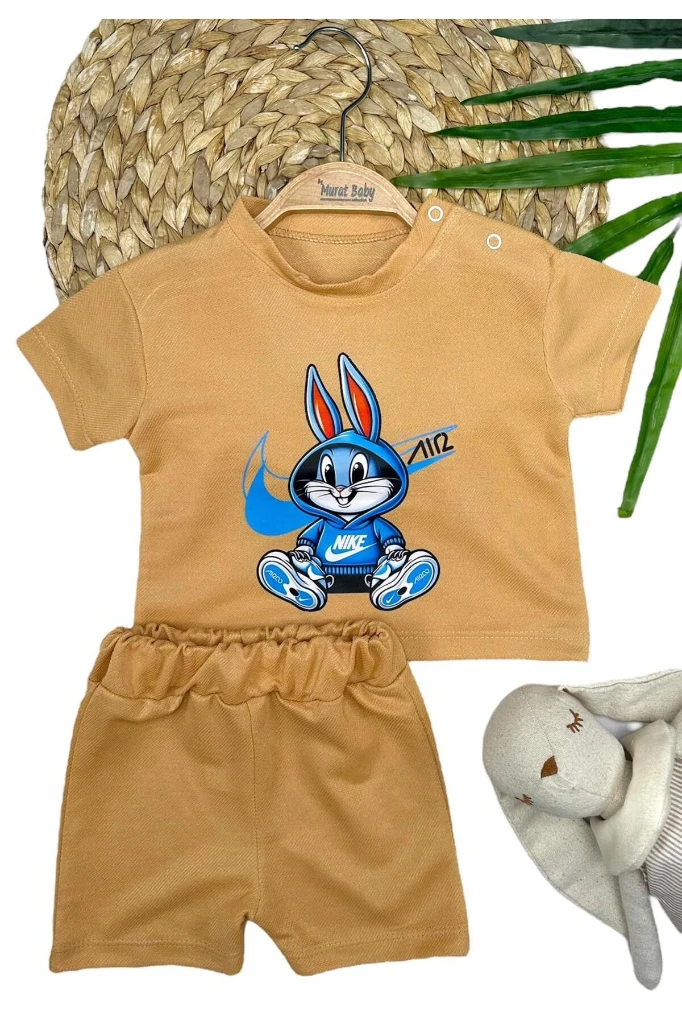 YAZLIK ŞORTLU ERKEK BEBEK ALT ÜST TAKIM - BEJ