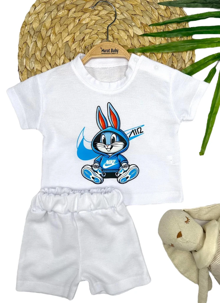 YAZLIK ŞORTLU ERKEK BEBEK ALT ÜST TAKIM - BEYAZ
