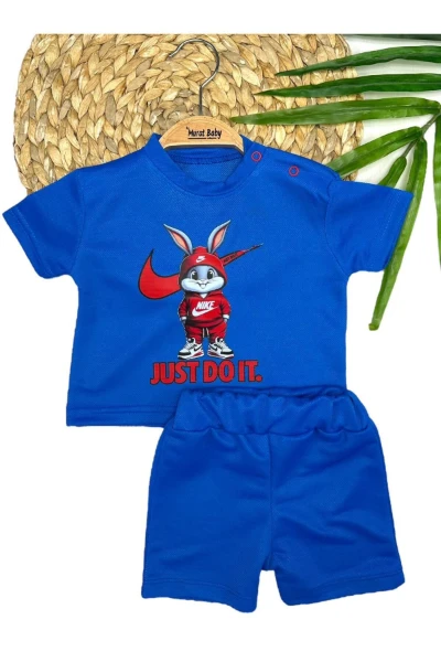 YAZLIK ŞORTLU ERKEK BEBEK ALT ÜST TAKIM - MAVİ