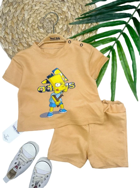 YAZLIK ŞORTLU ERKEK BEBEK ALT ÜST TAKIM - BEJ