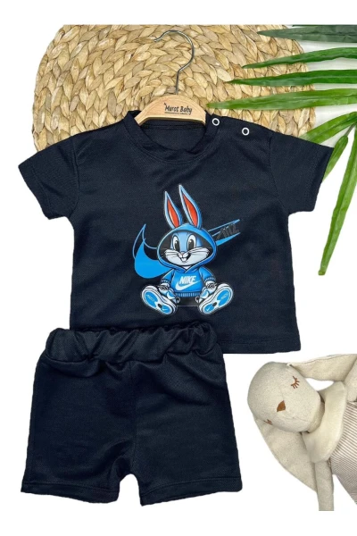 YAZLIK ŞORTLU ERKEK BEBEK ALT ÜST TAKIM - FÜME