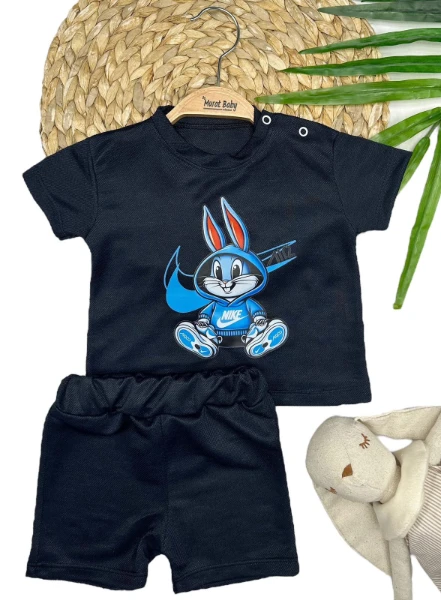 YAZLIK ŞORTLU ERKEK BEBEK ALT ÜST TAKIM - FÜME
