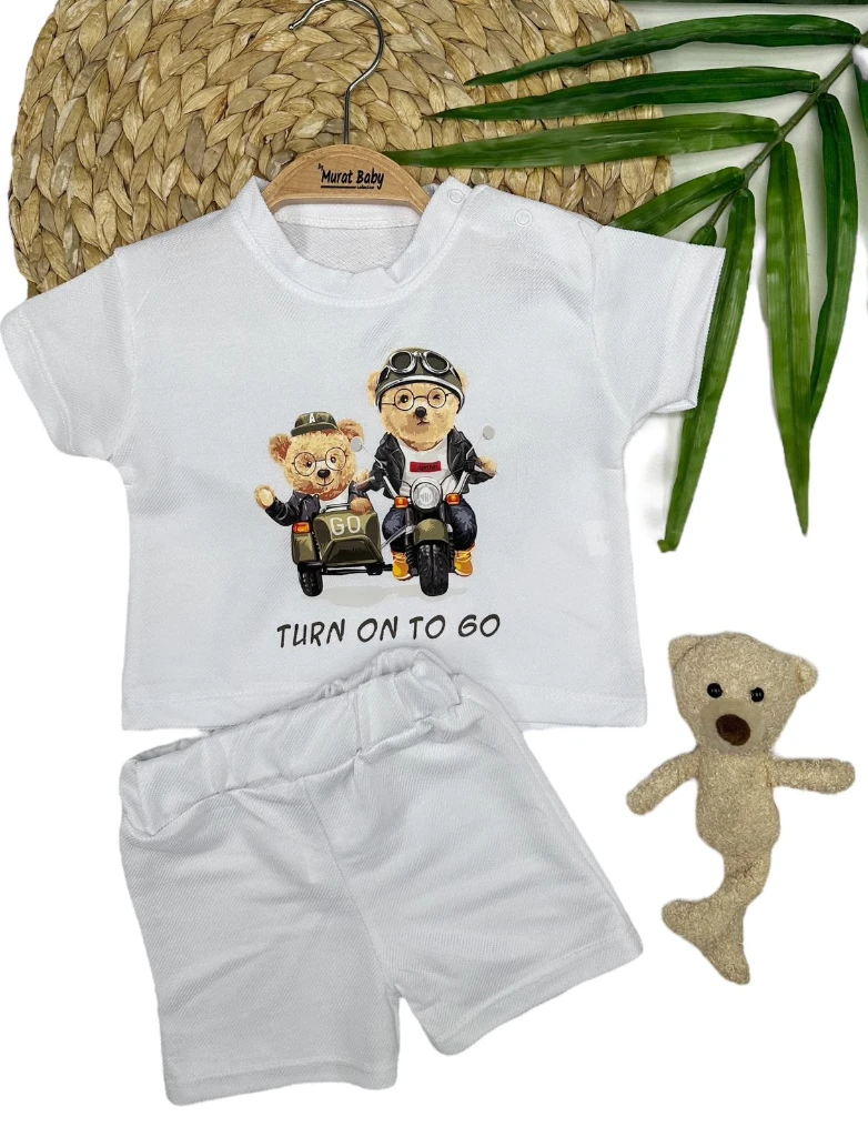Yazlık Şortlu Erkek Bebek Alt Üst Takım - BEYAZ