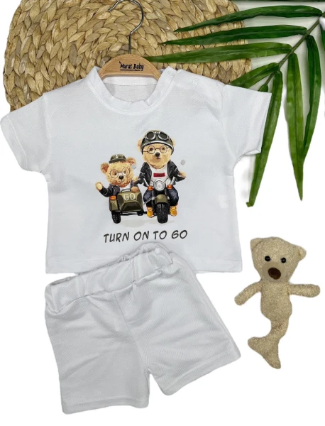 Yazlık Şortlu Erkek Bebek Alt Üst Takım - BEYAZ