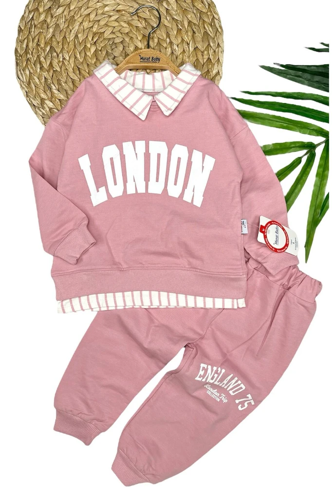 Yazılı Unisex %100 Pamuk Çocuk Alt Üst Takım - PEMBE