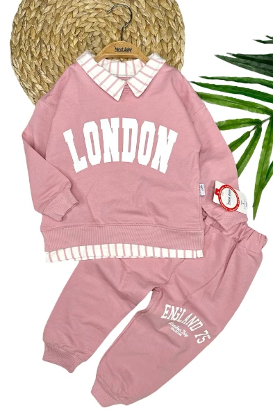 Yazılı Unisex %100 Pamuk Çocuk Alt Üst Takım - PEMBE