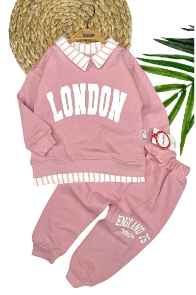 Yazılı Unisex %100 Pamuk Çocuk Alt Üst Takım - PEMBE