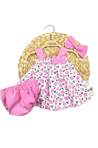 mandalina Baskılı Kız Bebek Takım - PEMBE