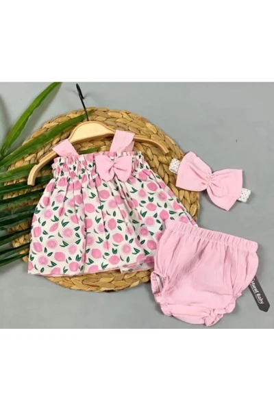 mandalina Baskılı Kız Bebek Takım - PEMBE